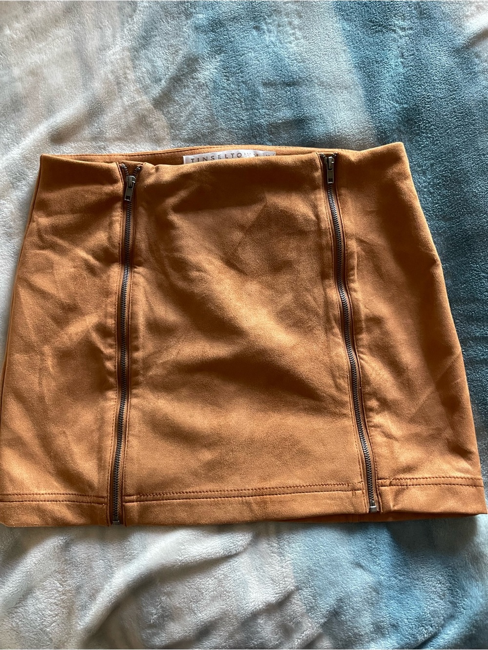 Tinseltown Rust Mini Skirt with Dual Front Zippers
